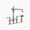 Kohler Three-hole bridge kitchen sink faucet with side sprayer
