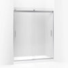 Kohler Sliding shower door, 74" H x 56-5/8 - 59-5/8" W, with 1/4" thick Frosted glass and blade handles