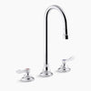 Kohler 0.5 gpm widespread bathroom sink faucet with aerated flow, gooseneck spout and lever handles, drain not included
