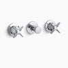 Kohler Wall-mount valve trim with push button diverter and cross handles, requires valve