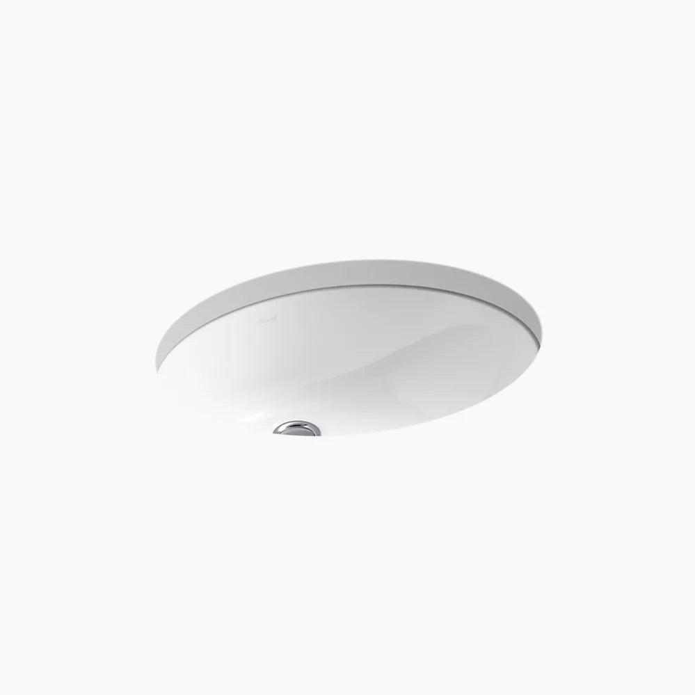Kohler Caxton® 19-1/4" oval undermount bathroom sink with glazed underside, no overflow