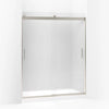Kohler Sliding shower door, 74" H x 56-5/8 - 59-5/8" W, with 1/4" thick Frosted glass and blade handles