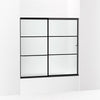 Kohler Sliding bath door, 56-3/4" H x 56-1/4 - 59-5/8" W, with 1/4" thick Frosted glass with rectangular grille pattern