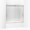 Kohler Sliding bath door, 59-3/4" H x 56-5/8 - 59-5/8" W, with 1/4" thick Crystal Clear glass