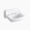Kohler 20-3/4" x 18-1/4" wall-mount/concealed arm carrier bathroom sink with 4" centerset faucet holes and left-hand soap dispenser hole