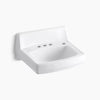 Kohler 20-3/4" x 18-1/4" wall-mount/concealed arm carrier bathroom sink with 4" centerset faucet holes, no overflow and right-hand soap dispenser hole