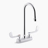 Kohler 0.5 gpm centerset bathroom sink faucet with aerated flow, gooseneck spout and wristblade handles, drain not included