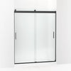 Kohler Sliding shower door, 74" H x 56-5/8 - 59-5/8" W, with 1/4" thick Frosted glass and blade handles