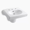 Kohler Wall-mount or concealed carrier arm mount commercial bathroom sink with widespread faucet holes and shroud, antimicrobial finish