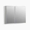 Kohler 35" W x 26" H aluminum two-door medicine cabinet with mirrored doors, beveled edges