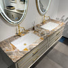 Château Luxury Double Sink Floating Vanity – Titanium Gold + Creamy Apricot Beige with Natural Marble Top