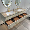 Château Luxury Double Sink Floating Vanity – Titanium Gold + Creamy Apricot Beige with Natural Marble Top
