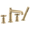 Brizo Invari Roman Tub Faucet With Handshower - Less Handles - Complete Kit - Brilliance® Luxe Gold®