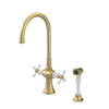Rubinet Two Handle Single Hole Kitchen Set with Hand Spray Satin Brass