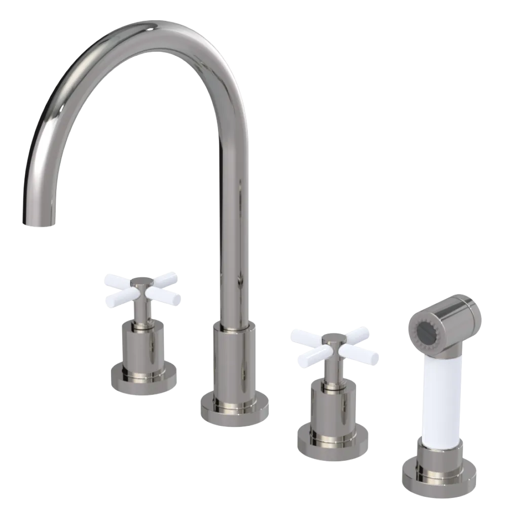 Rubinet Widespread Kitchen Set with LaSalle Spout with Hand Spray Polished Nickel