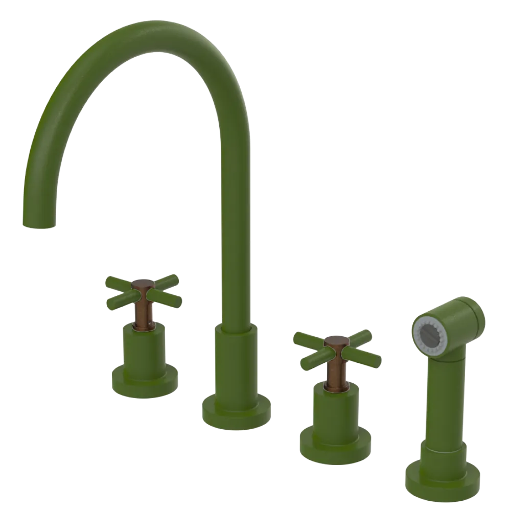Rubinet Widespread Kitchen Set with LaSalle Spout with Hand Spray Green Envy