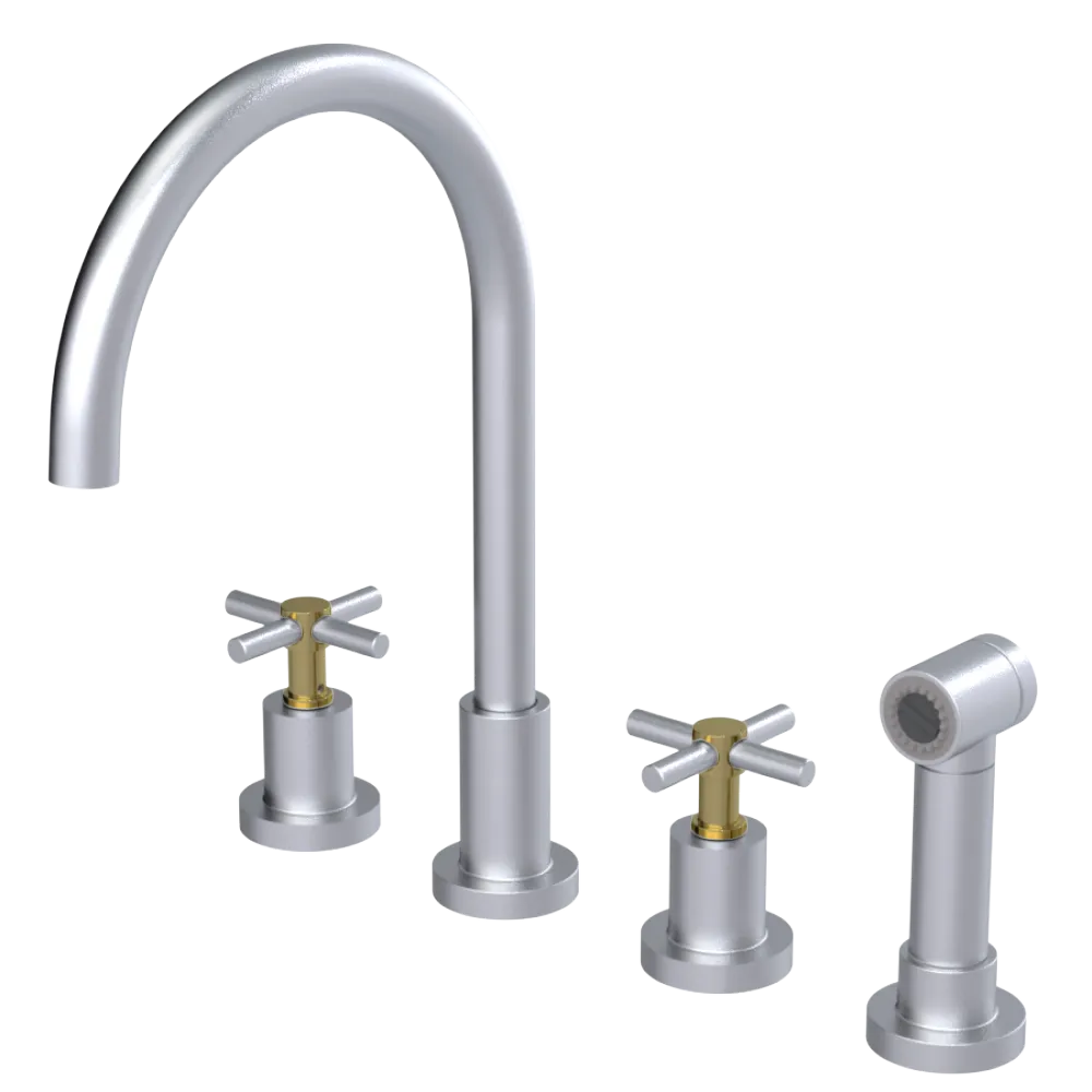 Rubinet Widespread Kitchen Set with LaSalle Spout with Hand Spray Satin Chrome