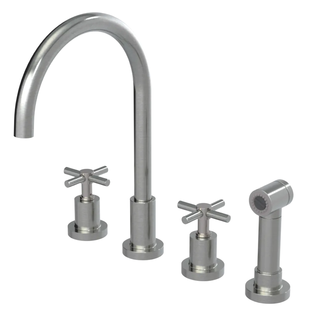 Rubinet Widespread Kitchen Set with LaSalle Spout with Hand Spray Satin Nickel