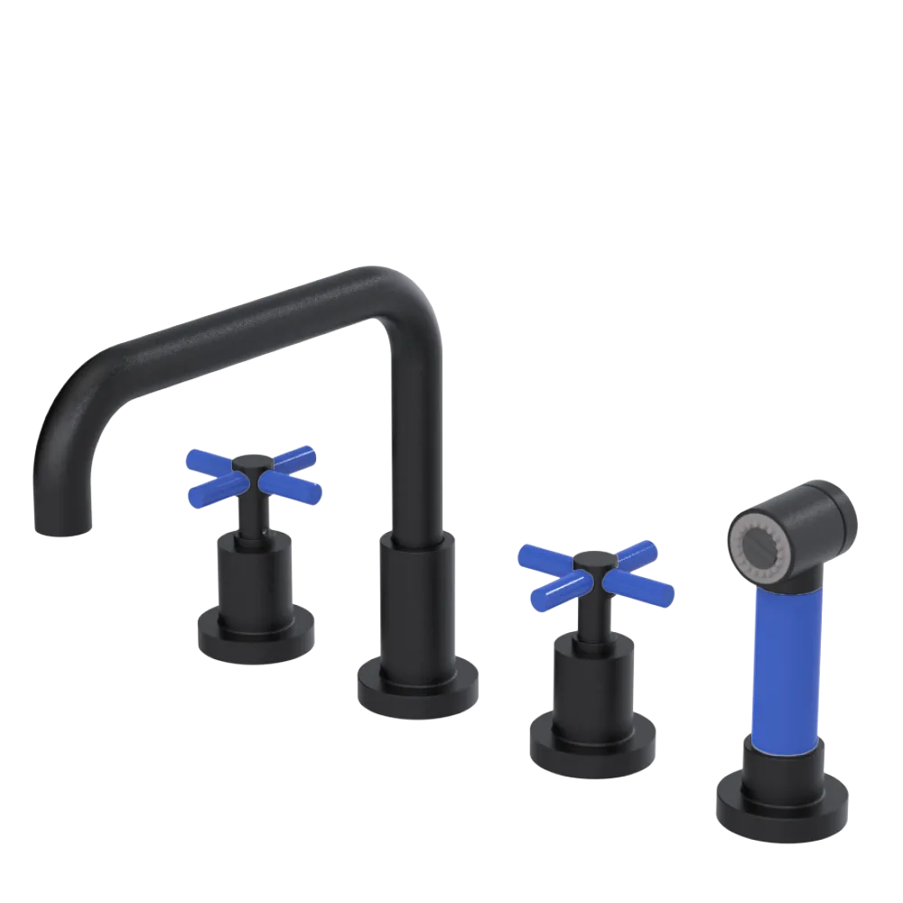 Rubinet Widespread Kitchen Set with Hand Spray Matt Black