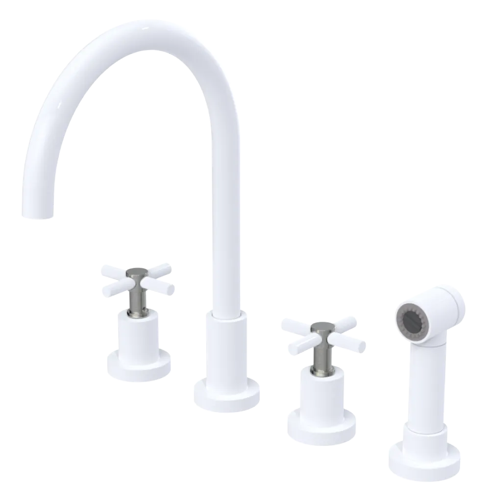 Rubinet Widespread Kitchen Set with LaSalle Spout with Hand Spray White