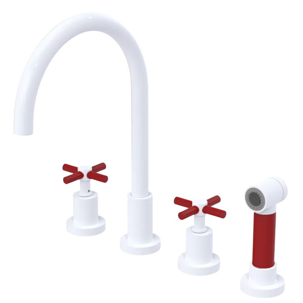 Rubinet Widespread Kitchen Set with LaSalle Spout with Hand Spray White