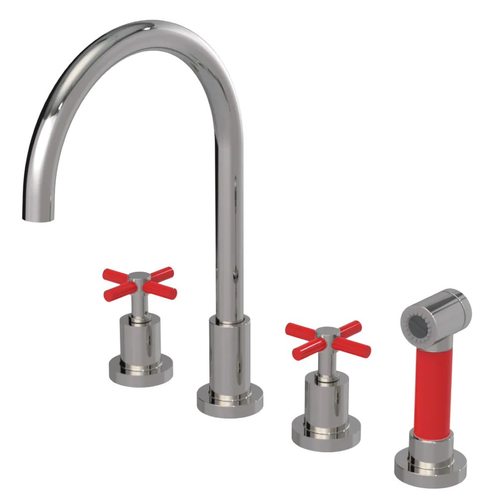 Rubinet Widespread Kitchen Set with LaSalle Spout with Hand Spray Polished Nickel