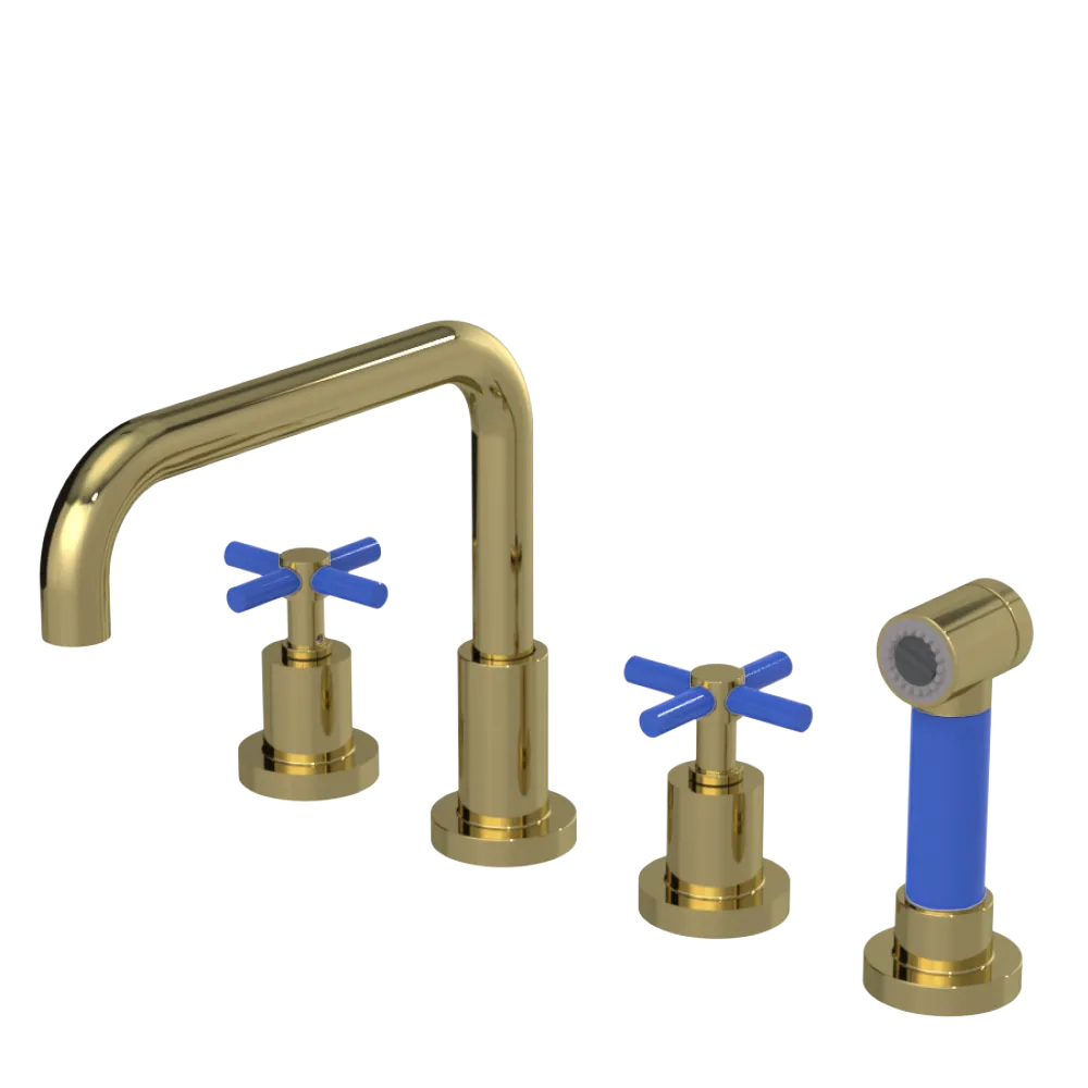 Rubinet Widespread Kitchen Set with Hand Spray Natural Brass