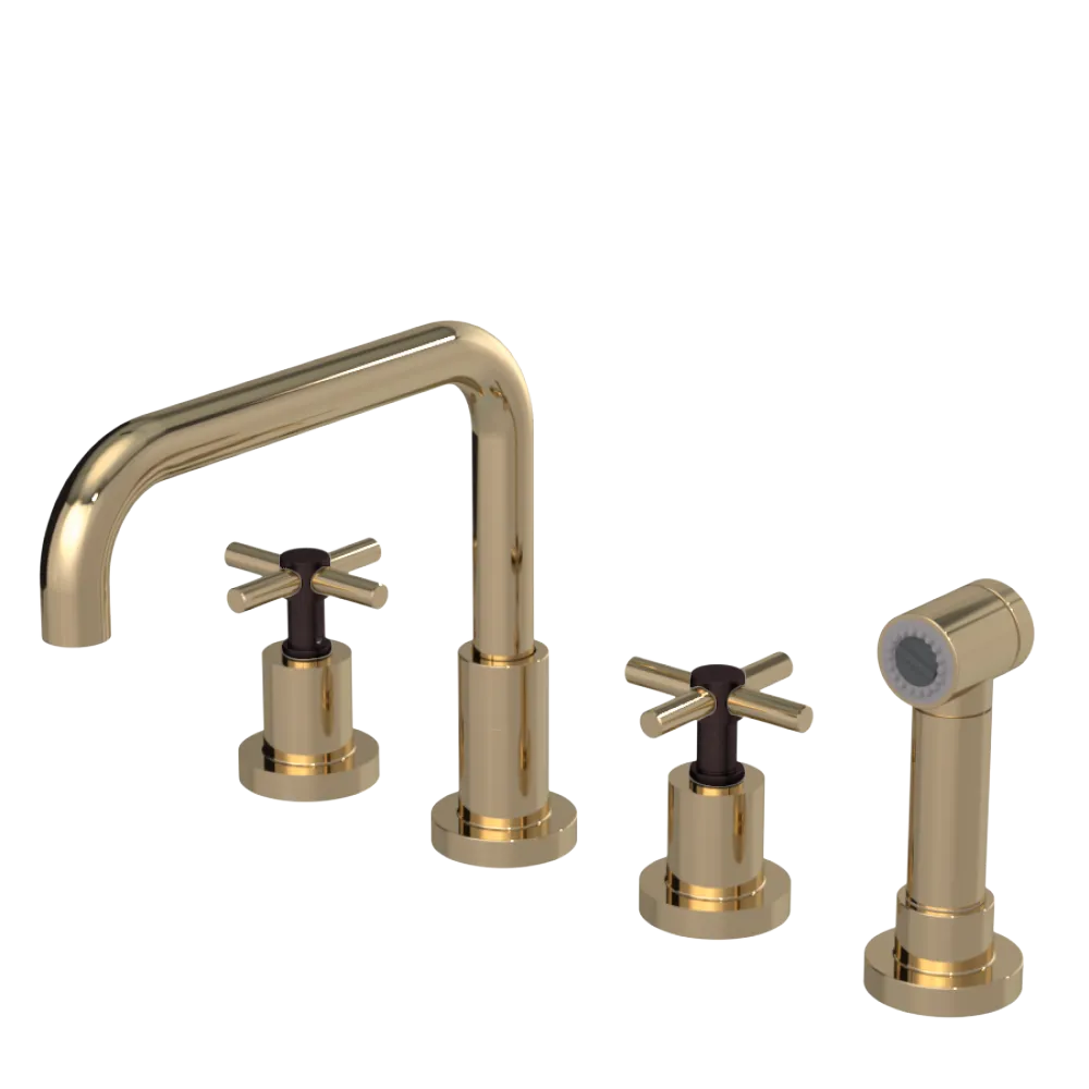 Rubinet Widespread Kitchen Set with Hand Spray Gold