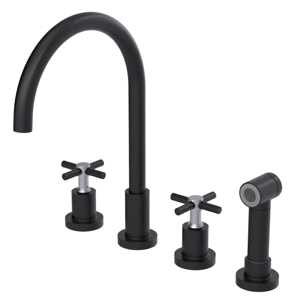 Rubinet Widespread Kitchen Set with LaSalle Spout with Hand Spray Matt Black