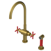 Rubinet Two Handle Single Hole Kitchen Set with LaSalle Spout with Hand Spray Antique Brass Matt