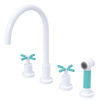 Rubinet Widespread Kitchen Set with LaSalle Spout with Hand Spray White