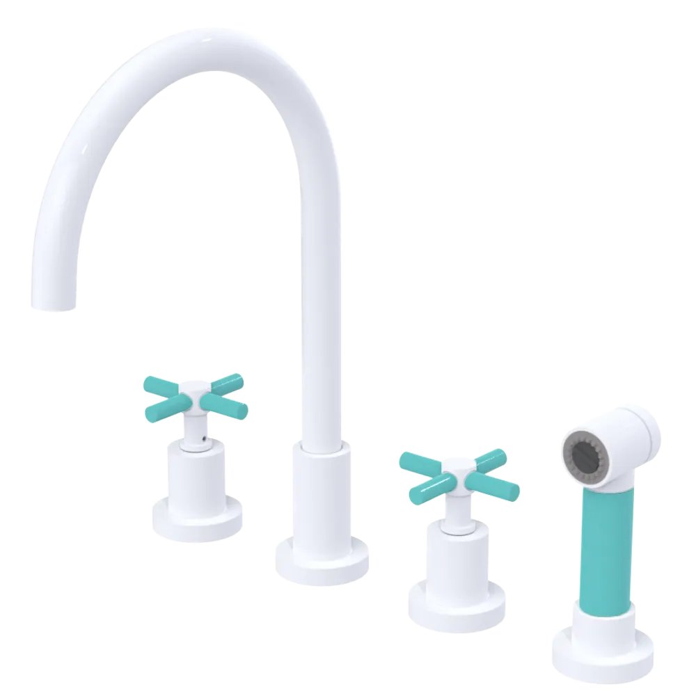 Rubinet Widespread Kitchen Set with LaSalle Spout with Hand Spray White