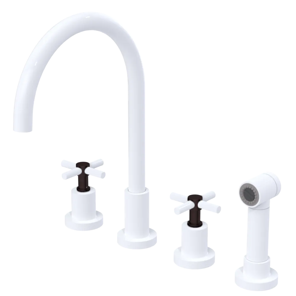 Rubinet Widespread Kitchen Set with LaSalle Spout with Hand Spray White