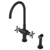 Rubinet Two Handle Single Hole Kitchen Set with LaSalle Spout with Hand Spray Matt Black