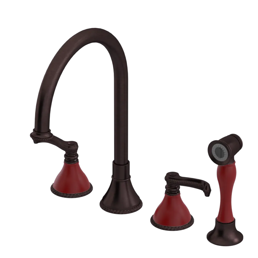 Rubinet Widespread Kitchen Set with Hand Spray Tuscan Brass