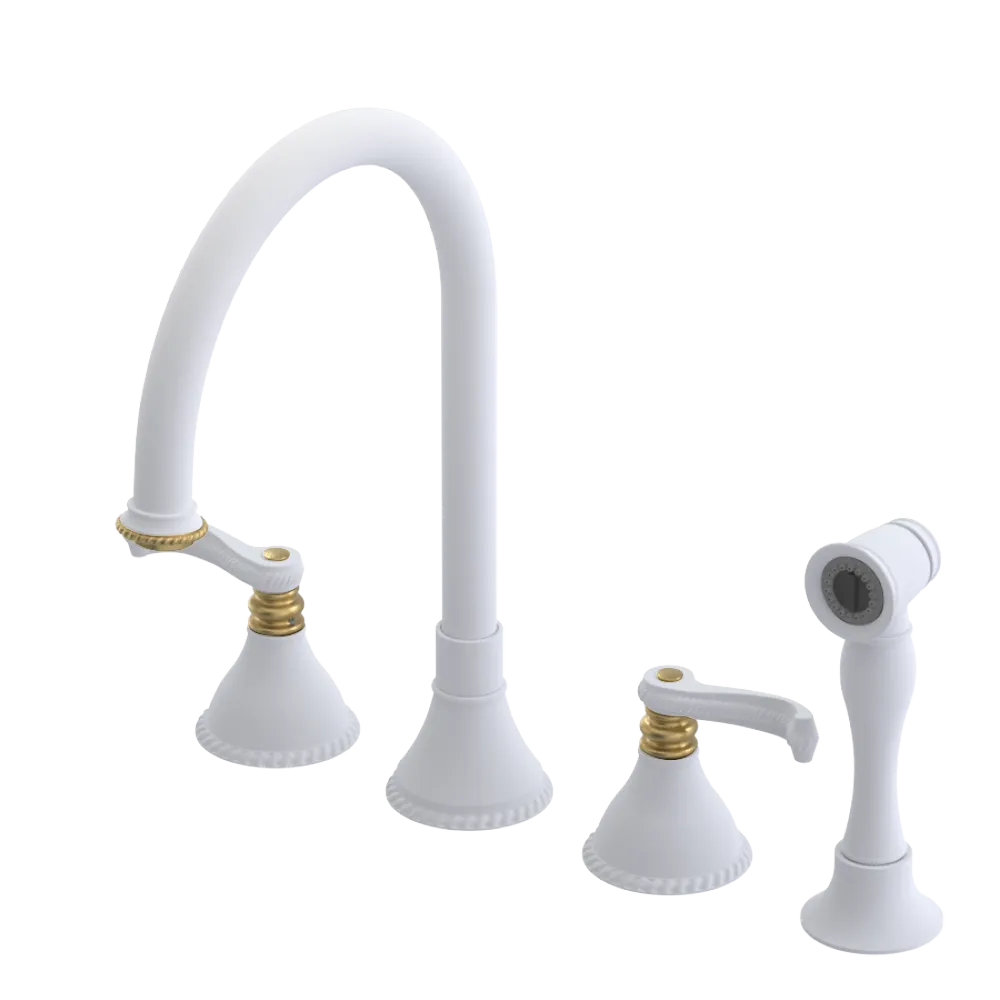 Rubinet Widespread Kitchen Set with Hand Spray Matt White
