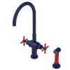 Rubinet Two Handle Single Hole Kitchen Set with LaSalle Spout with Hand Spray Midnight Blue