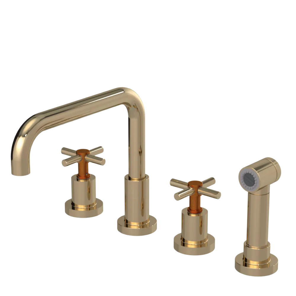 Rubinet Widespread Kitchen Set with Hand Spray Gold