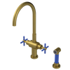 Rubinet Two Handle Single Hole Kitchen Set with LaSalle Spout with Hand Spray Antique Brass Matt