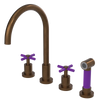 Rubinet Widespread Kitchen Set with LaSalle Spout with Hand Spray Tuscan Brass