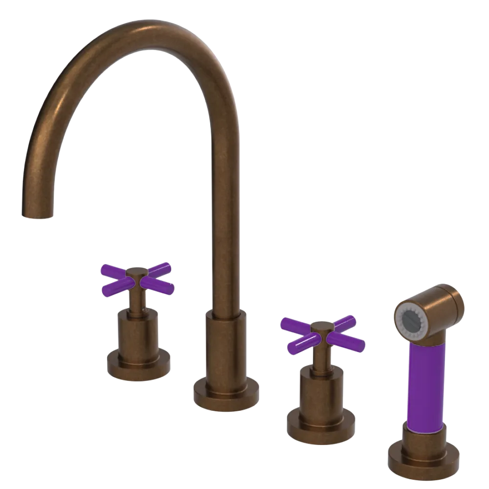 Rubinet Widespread Kitchen Set with LaSalle Spout with Hand Spray Tuscan Brass