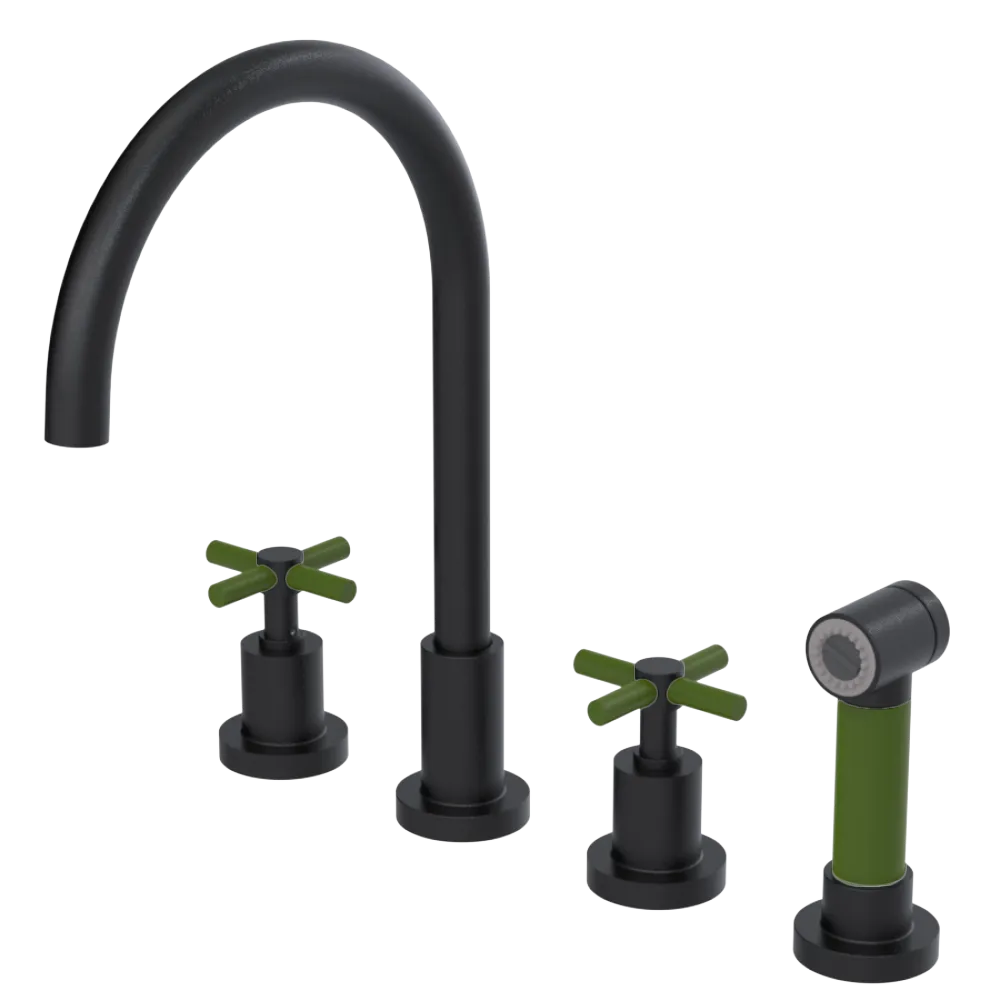 Rubinet Widespread Kitchen Set with LaSalle Spout with Hand Spray Matt Black