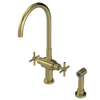 Rubinet Two Handle Single Hole Kitchen Set with LaSalle Spout with Hand Spray Natural Brass