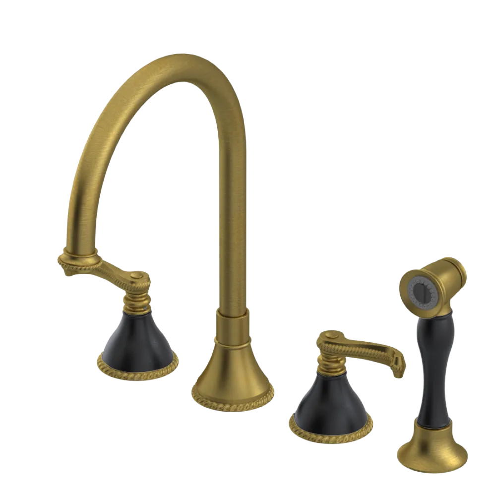 Rubinet Widespread Kitchen Set with Hand Spray Antique Brass Matt