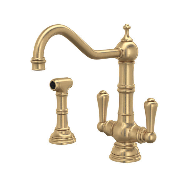 Perrin & Rowe Edwardian Single Hole Kitchen Faucet With Lever Handles & Sidespray - With Metal Lever Handle.4766APC