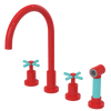 Rubinet Widespread Kitchen Set with LaSalle Spout with Hand Spray Red