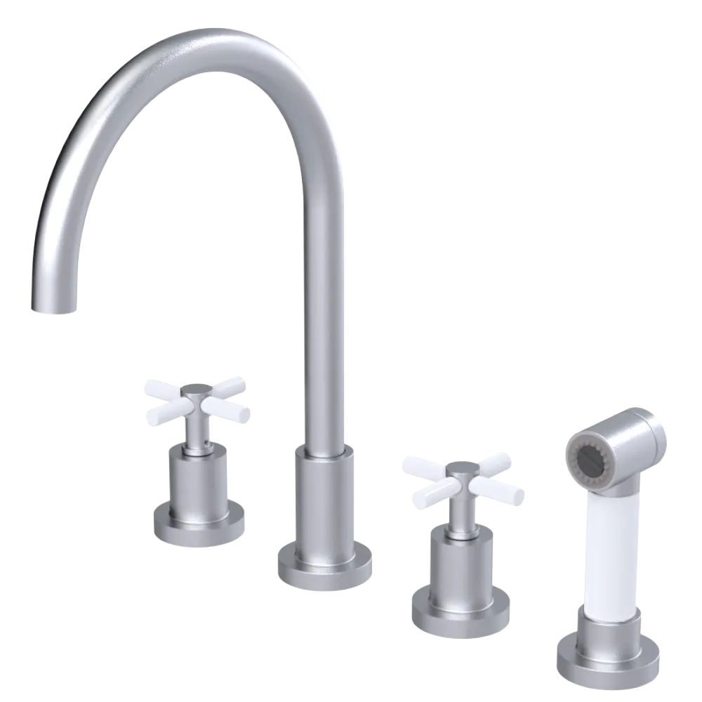 Rubinet Widespread Kitchen Set with LaSalle Spout with Hand Spray Satin Chrome
