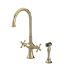 Rubinet Two Handle Single Hole Kitchen Set with Hand Spray Natural Brass