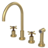 Rubinet Widespread Kitchen Set with LaSalle Spout with Hand Spray Satin Brass