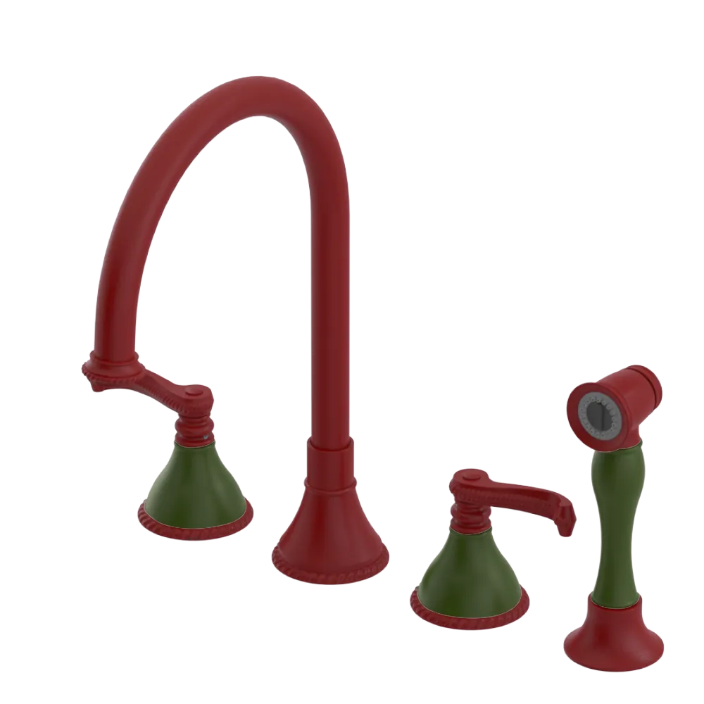 Rubinet Widespread Kitchen Set with Hand Spray Maroon